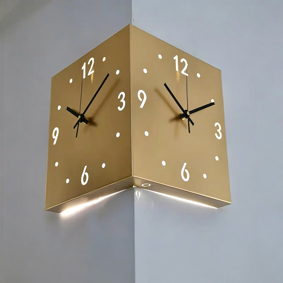 Nordic Dual-Face Corner Clock with LED Night Glow & Silent Movement