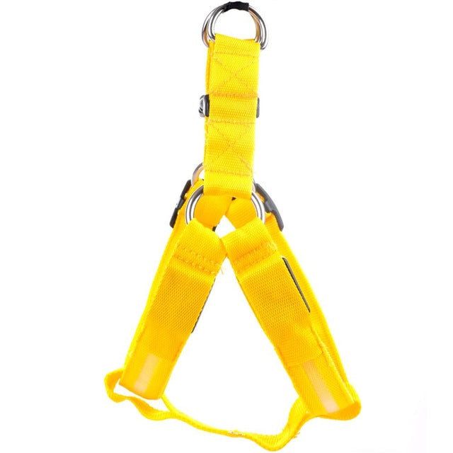LED Light-Up Dog Harness – Nylon Step-In Safety Harness with Flashing Light | 3 Light Modes | 7 Colors | XS–XL