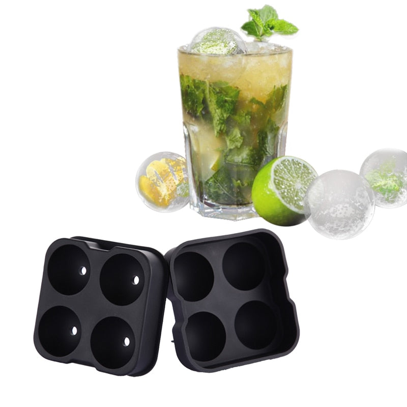 Silicone Ice Ball Mold Tray – 4 Large Sphere Ice Cube Maker for Cocktails & Whiskey
