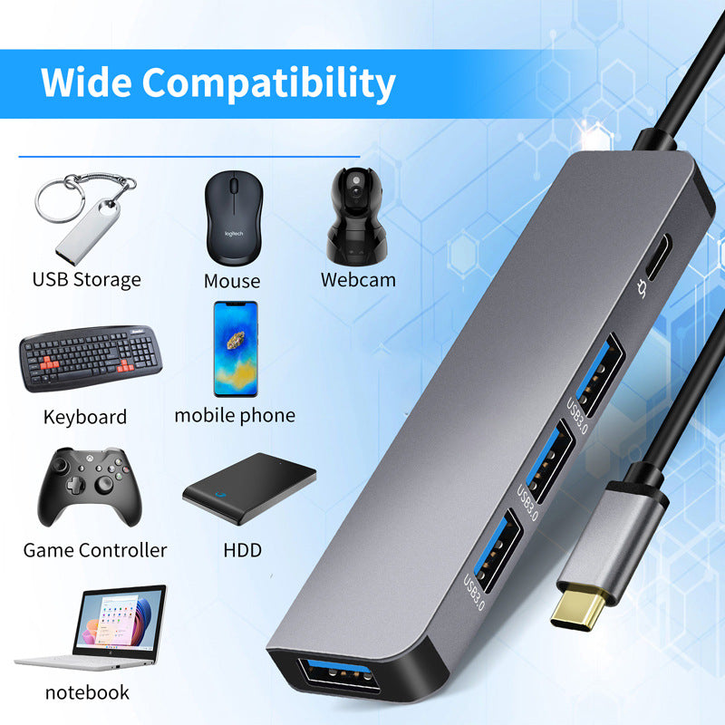 USB-C 3.0 Hub with 4 USB Ports and PD Charging Port