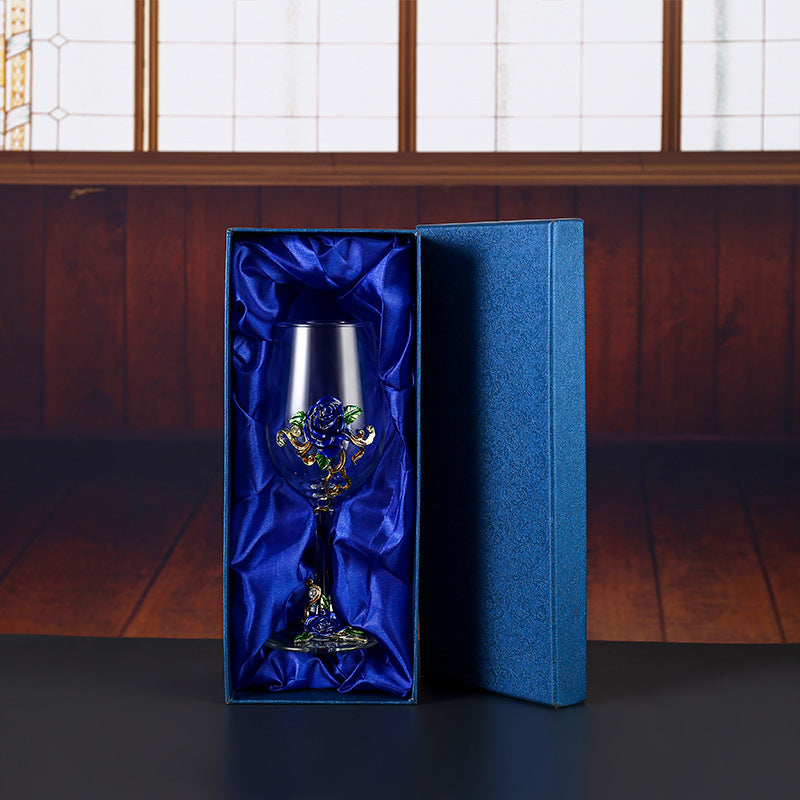 Enamel Rose Crystal Wine Glass | Hand-Painted Goblet & Decanter Gift Set