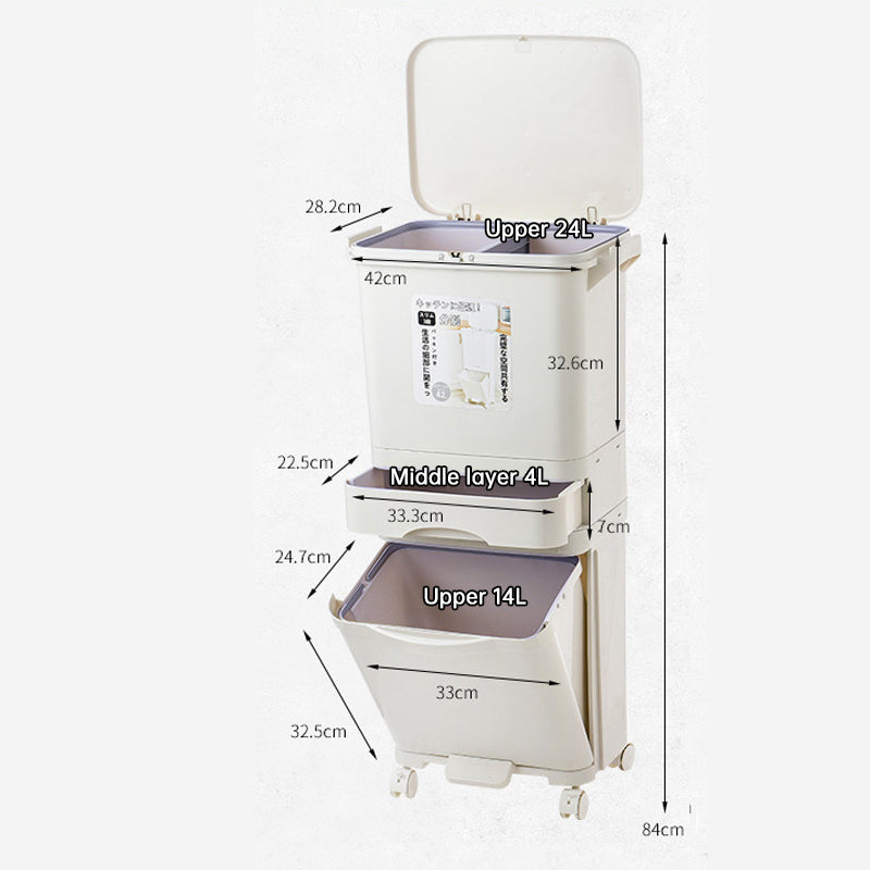 42L Three-Layer Kitchen Recycling Bin with Pedal, Wheels & Dry/Wet Separation