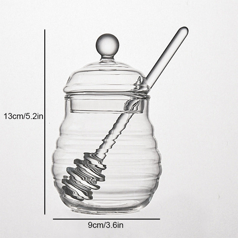 Glass Honey Jar with Lid & Glass Honey Dipper – Ribbed Beehive Design | Classic & Three Bees Styles