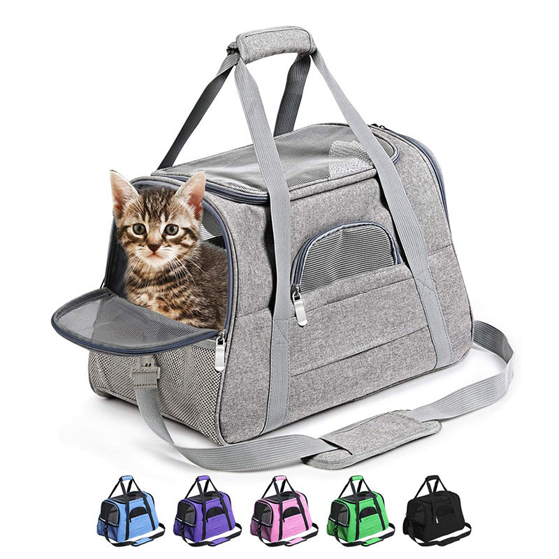 Soft-Sided Oxford Pet Carrier Bag with Wool Cushion – Mesh Ventilation, Top Handle & Shoulder Strap | Cats & Dogs up to 10kg | 6 Colors