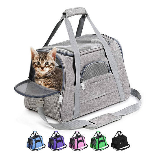 Soft-Sided Oxford Pet Carrier Bag with Wool Cushion – Mesh Ventilation, Top Handle & Shoulder Strap | Cats & Dogs up to 10kg | 6 Colors