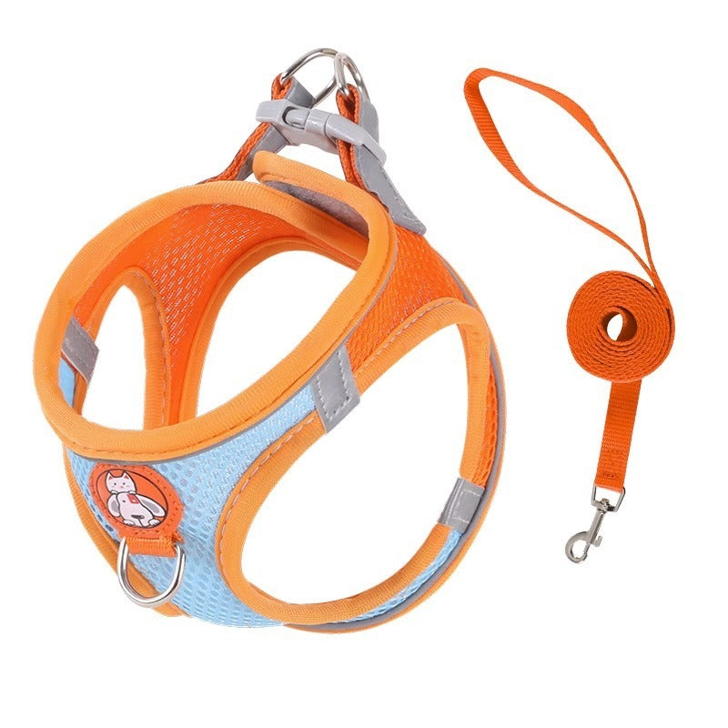 Soft Mesh Pet Harness & Leash Set – Reflective, Breathable, Anti-Escape | Small Dogs & Cats | S–L | 5 Colors