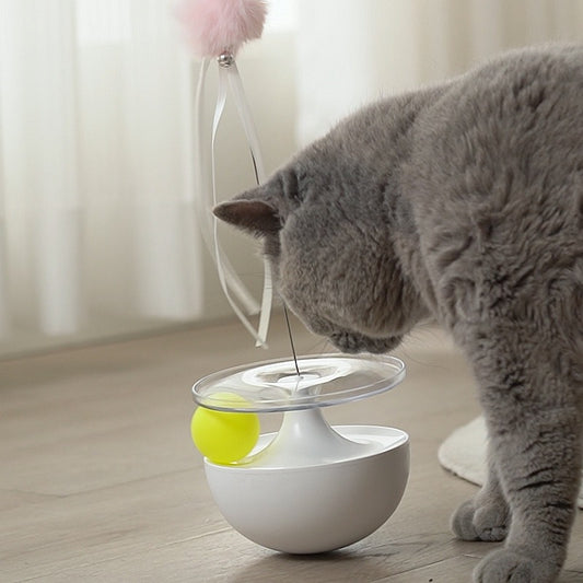 Self-Righting Tumbler Cat Toy – Weighted Base, Spring Wand, Pom-Pom & Ribbon Teaser | Hands-Free | Cats | White, Peacock Green & Pink