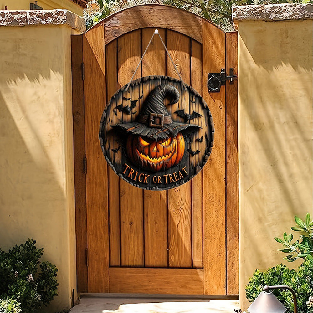 20 cm Wooden Halloween Door Sign, Pumpkin or Skeleton