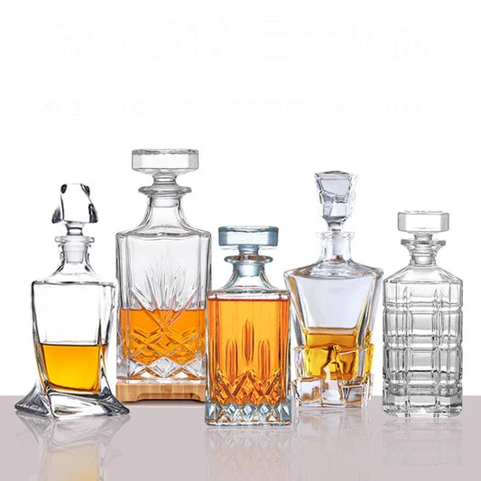 750ml Lead-Free Crystal Glass Whiskey Decanter – 6 Cut-Glass Designs | Airtight Stopper | Home Bar & Gift