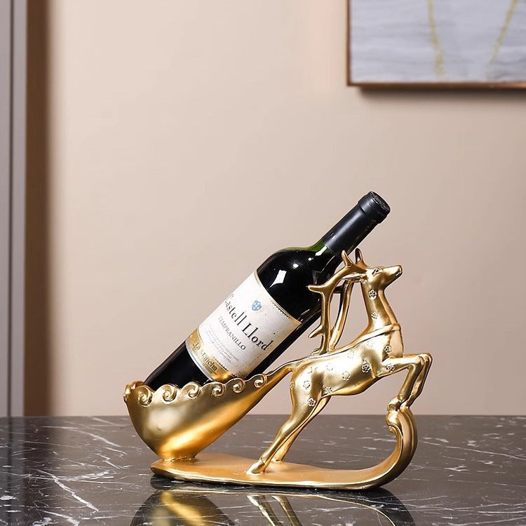 Golden Deer Sculptural Wine Bottle Holder – Luxury Resin Deer Wine Rack | Home Bar & Living Room Décor