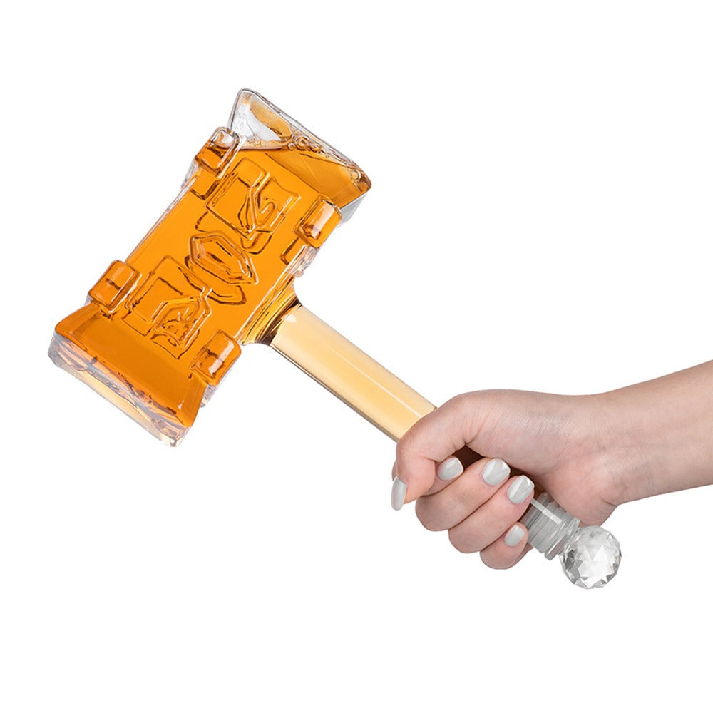 Thor's Hammer Whiskey Decanter – 400ml Mjolnir-Shaped Glass Decanter with Crystal Ball Stopper | Norse Rune Engraving | Unique Bar Gift