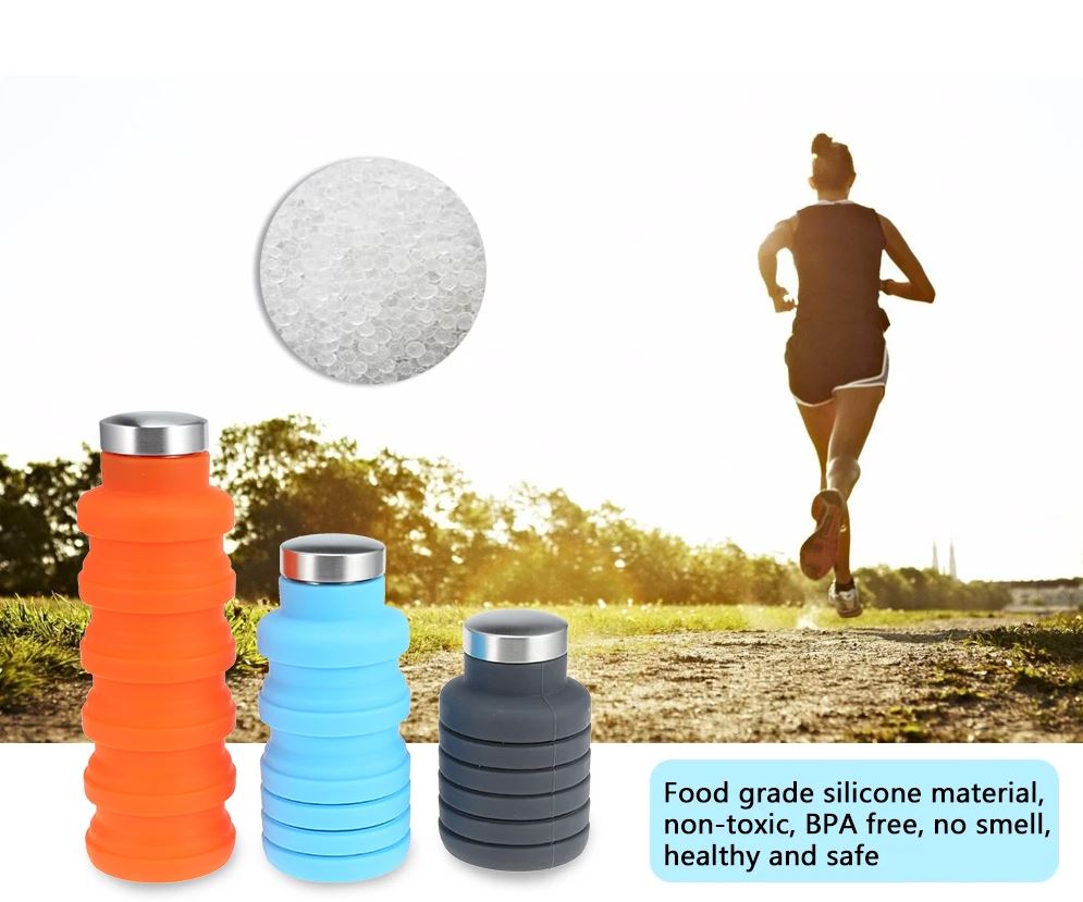 Portable Silicone Folding Water Bottle – Collapsible Travel Bottle, 225ml to 500ml