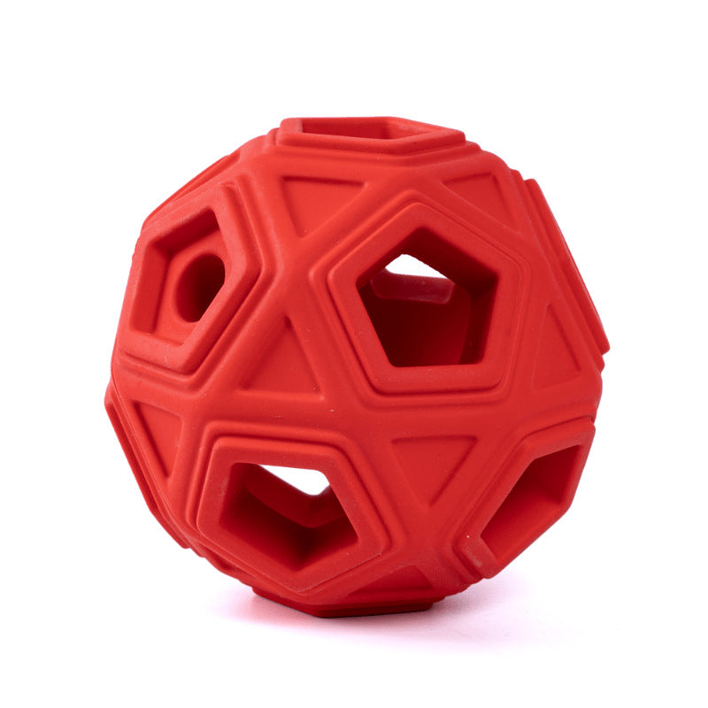 Hollow Rubber Chew Ball with Cotton Rope Tug – Hexagonal Lattice Molar & Tug-of-War Dog Toy | 107mm | Red