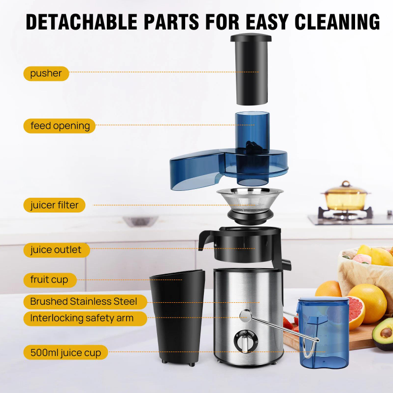 Centrifugal Juicer Machine – Wide-Mouth Electric Fruit & Vegetable Juicer with Pulp Separation | 201–500W | Stainless Steel | US Plug