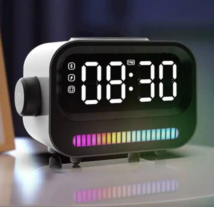 Bluetooth Speaker Alarm Clock with 15W Wireless Charging & Voice-Controlled Light