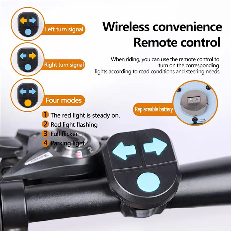 Wireless Remote Bike Tail Light – Turn Signal, Horn & USB-C Rechargeable Safety Light