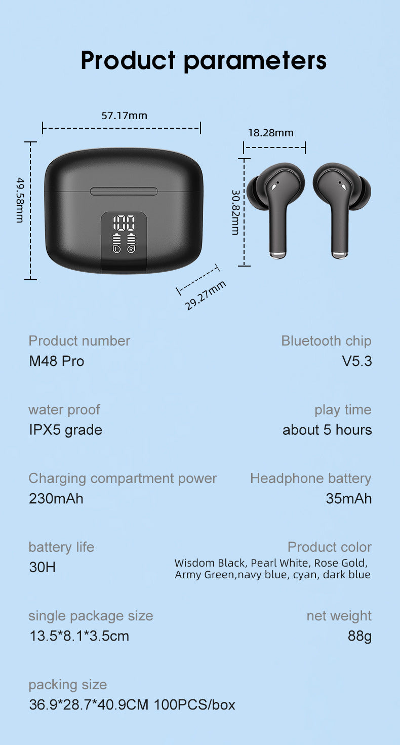 M48 Pro Wireless Bluetooth Headset – ENC Noise Reduction, IPX5 Waterproof