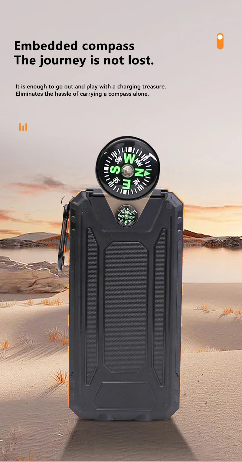 10,000mAh Solar Power Bank with Flashlights & Compass