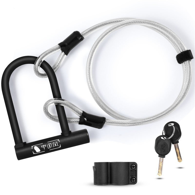 Bicycle U-Lock with Steel Cable Lock Set – Carbon Steel & Zinc Alloy Anti-Theft Lock