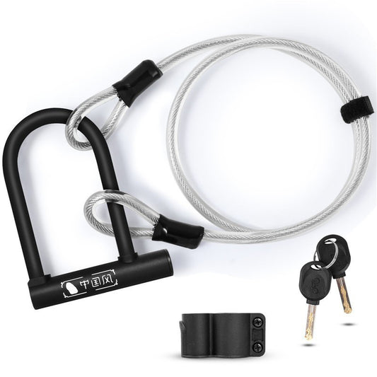 Bicycle U-Lock with Steel Cable Lock Set – Carbon Steel & Zinc Alloy Anti-Theft Lock