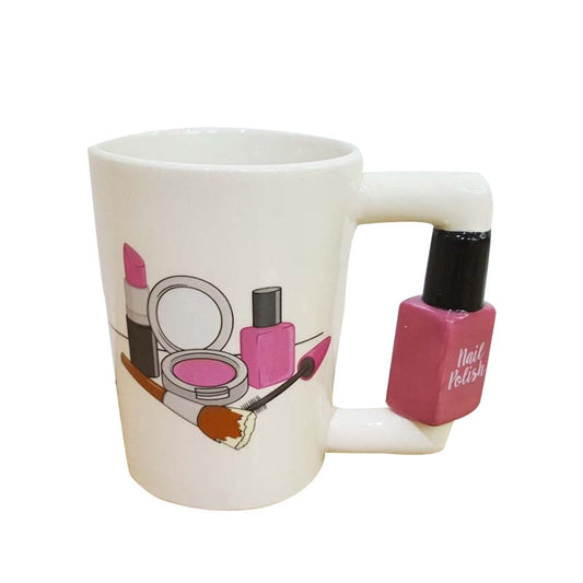300ml Creative Ceramic Mug – Beauty Tool Shaped Handle (Lipstick, Comb, Hair Dryer & More)