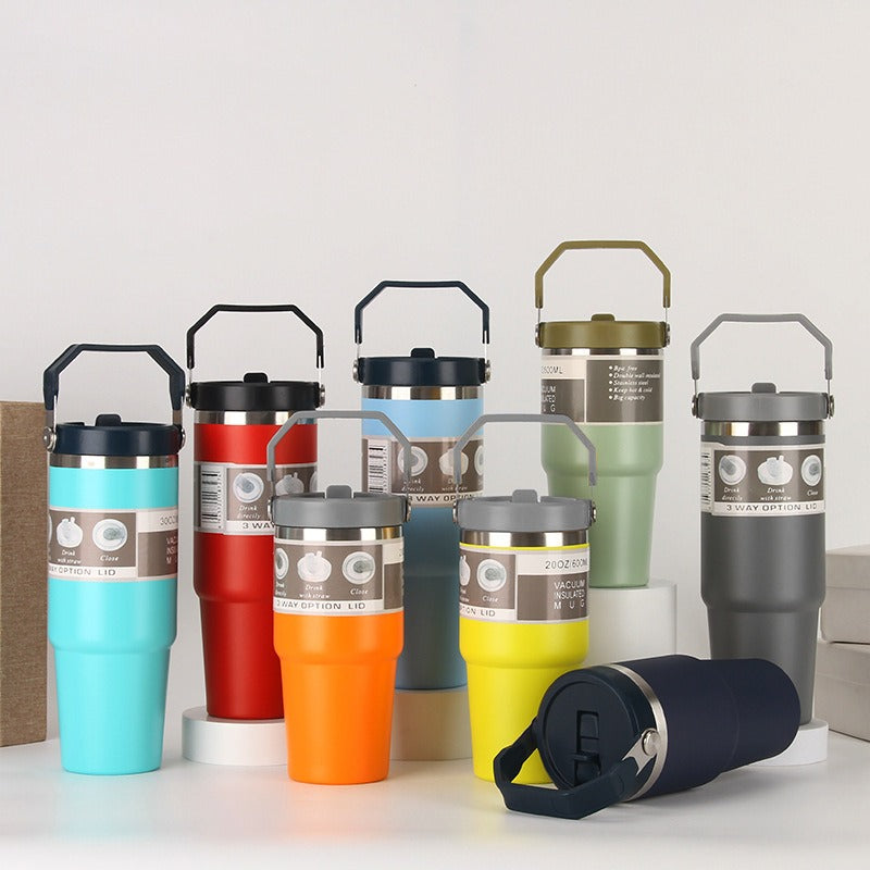 20oz/30oz Insulated Stainless Steel Car Cup with Handle & Lid – Vacuum Travel Tumbler