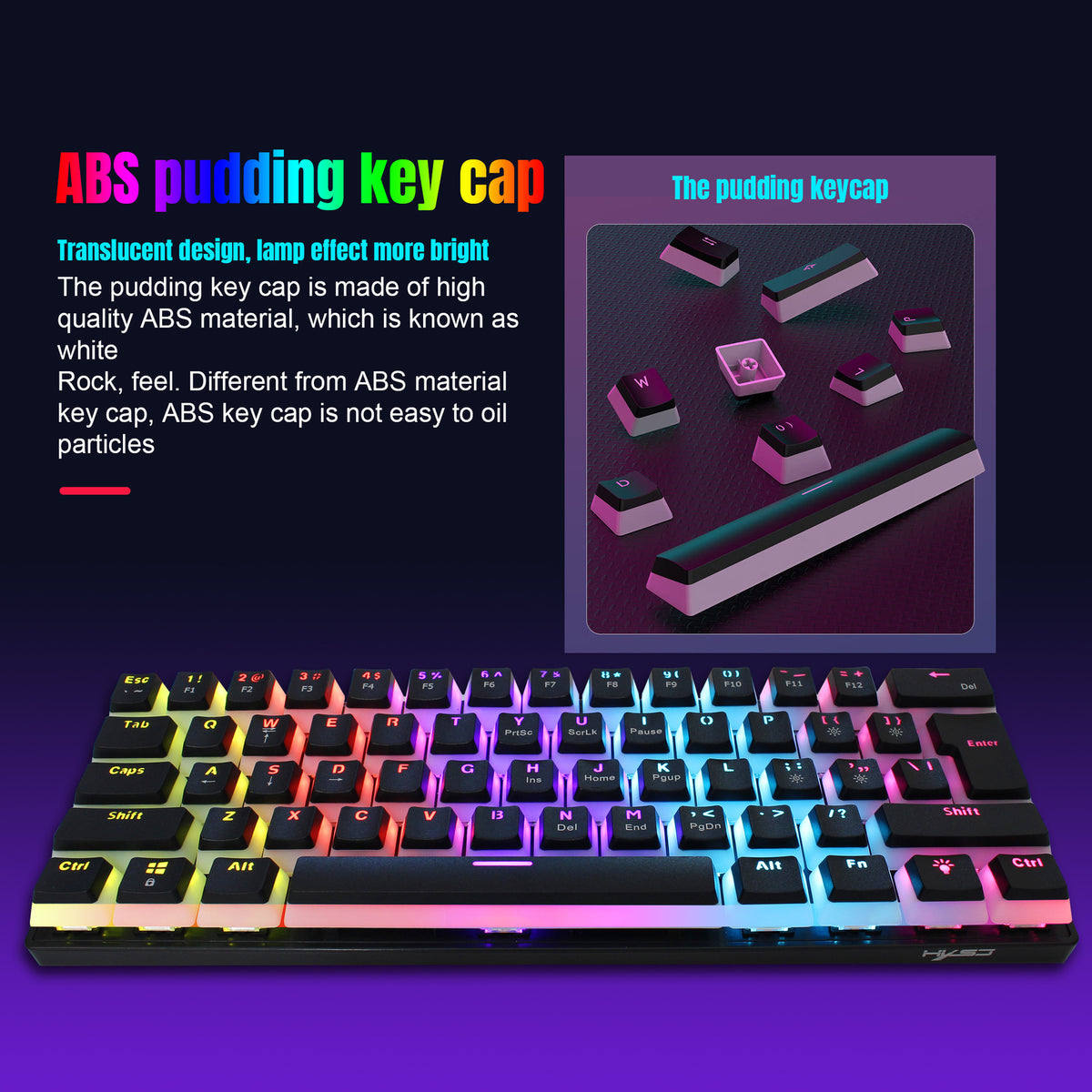 HXSJ L700 61-Key Wired Mechanical Keyboard with Pudding Keycaps