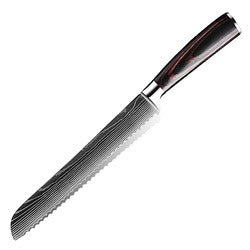 Damascus-Pattern Laser Etched Kitchen Knife | Colored Wood Handle | 10 Styles