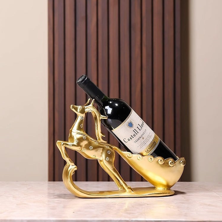 Golden Deer Sculptural Wine Bottle Holder – Luxury Resin Deer Wine Rack | Home Bar & Living Room Décor