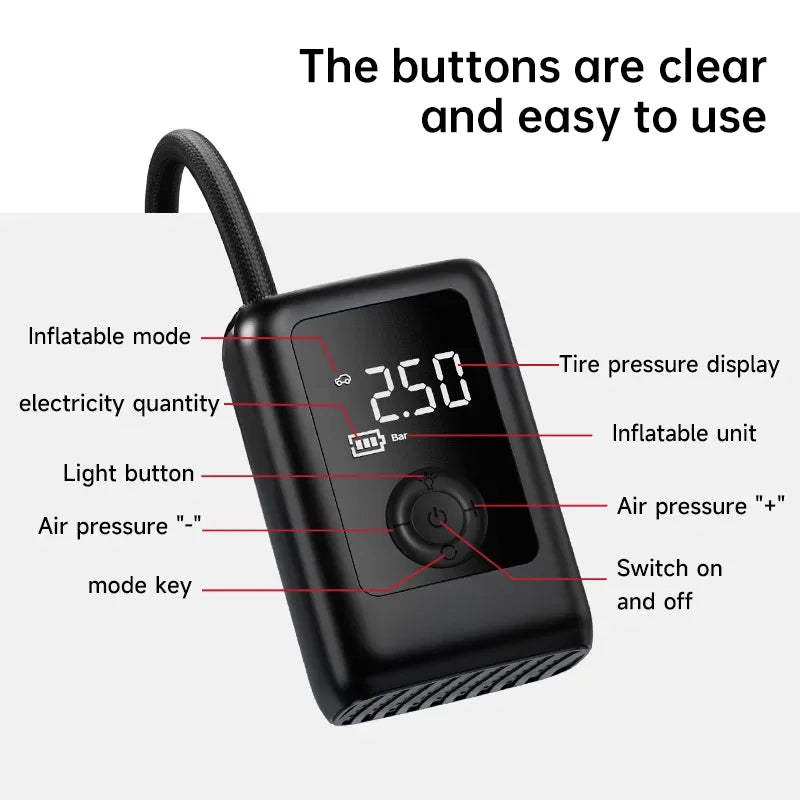 Rechargeable Electric Tire Inflator Pump – 150 PSI with LCD Display & LED Light, for Cars, Bikes & More