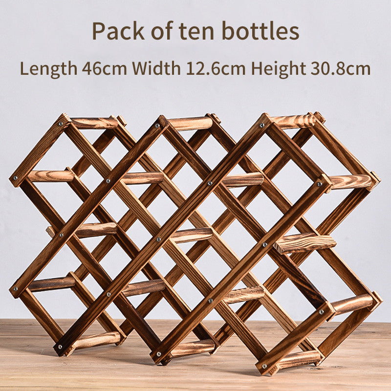 Foldable Solid Wood Wine Rack – Diamond Lattice Countertop Bottle Holder | Natural & Carbonized | 3, 5, 6 & 10 Bottle