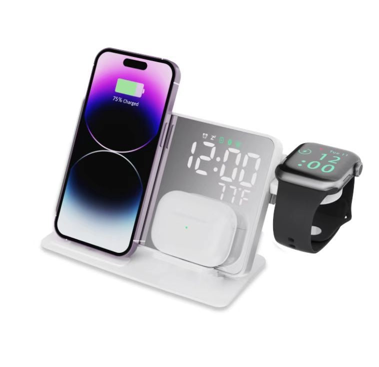 15W Wireless Charging Alarm Clock with Thermometer & Time Display