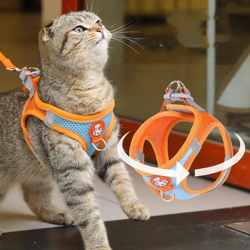 Soft Mesh Pet Harness & Leash Set – Reflective, Breathable, Anti-Escape | Small Dogs & Cats | S–L | 5 Colors