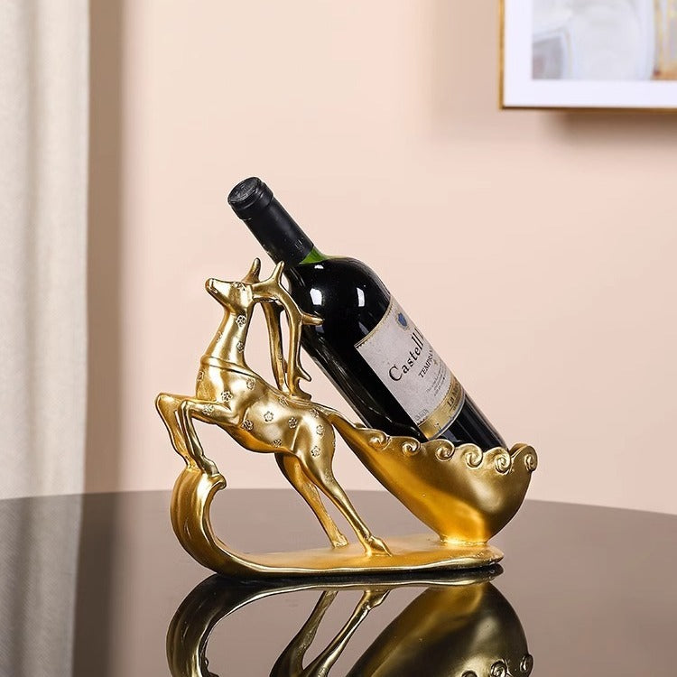 Golden Deer Sculptural Wine Bottle Holder – Luxury Resin Deer Wine Rack | Home Bar & Living Room Décor