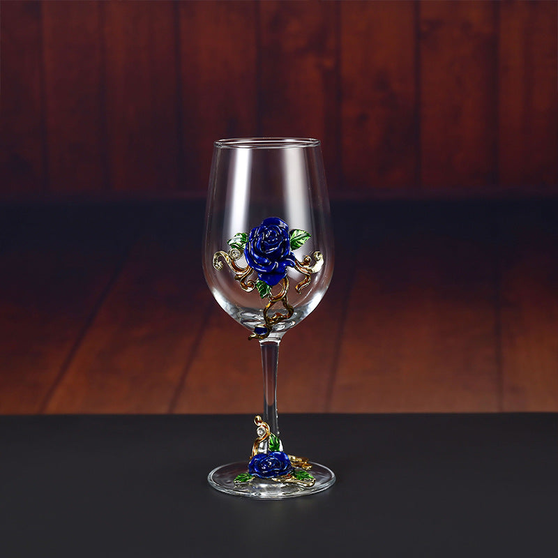 Enamel Rose Crystal Wine Glass | Hand-Painted Goblet & Decanter Gift Set