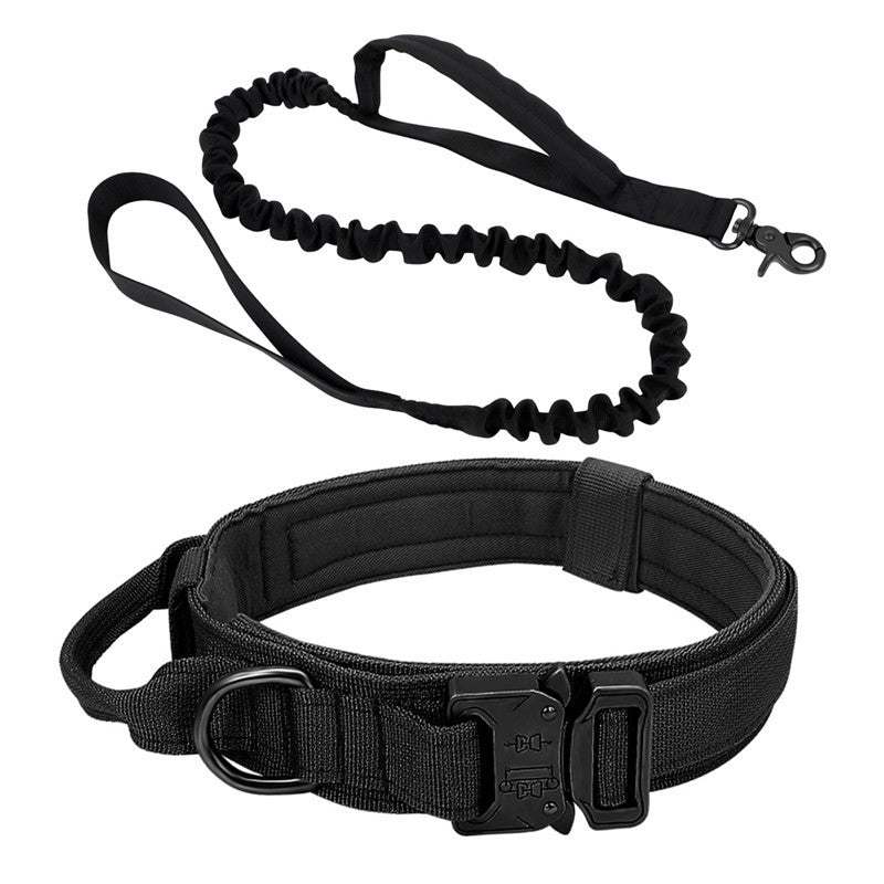 Tactical Dog Collar – Wide 3.8cm Padded Nylon Collar with Handle & Quick-Release Buckle | M, L, XL | Collar Only or 2-Piece Set with Leash