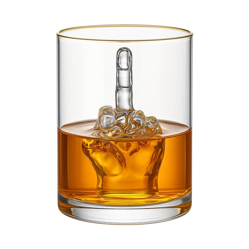 Middle Finger Whiskey Glass – 3D Sculpted Funny Novelty Tumbler for Bourbon, Scotch & Cocktails