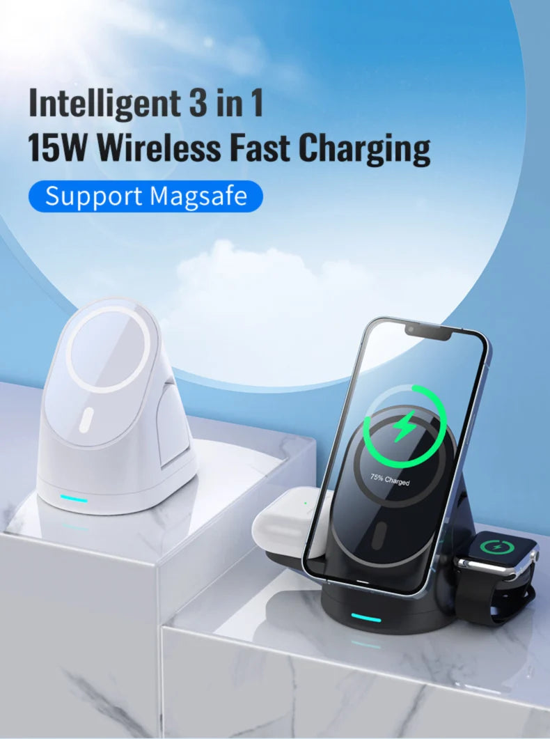 Vertical 3-in-1 Wireless Charging Stand for Phone, Watch and AirPods