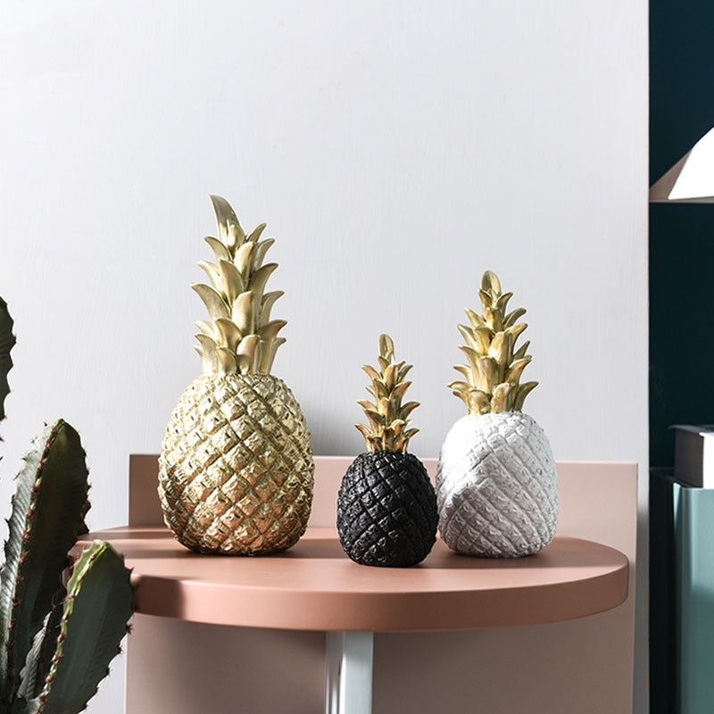 Resin Pineapple Figurine | Gold Crown Home Decor Sculpture | 3 Colors, 3 Sizes
