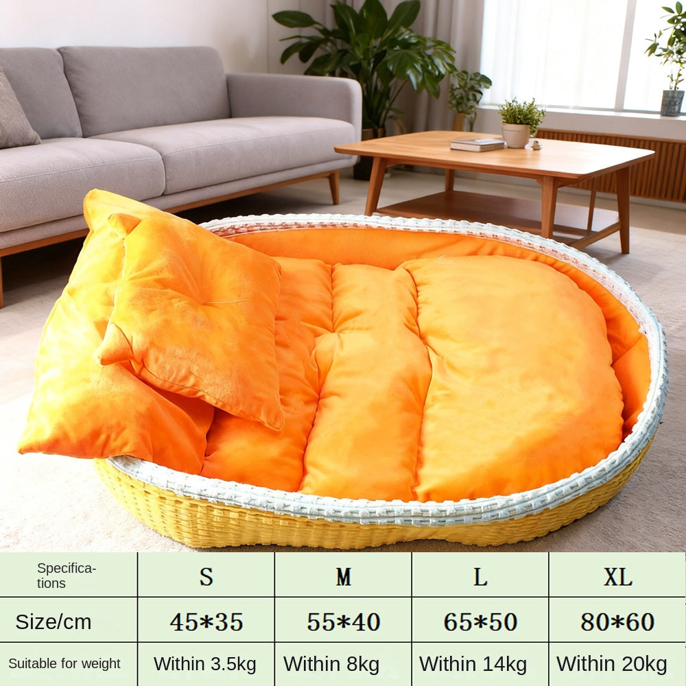 Oval Bolster Pet Sofa Bed with Throw Pillows – Fleece, Half-Enclosed, Machine Washable | Dogs & Cats | S–XL | 4 Colors