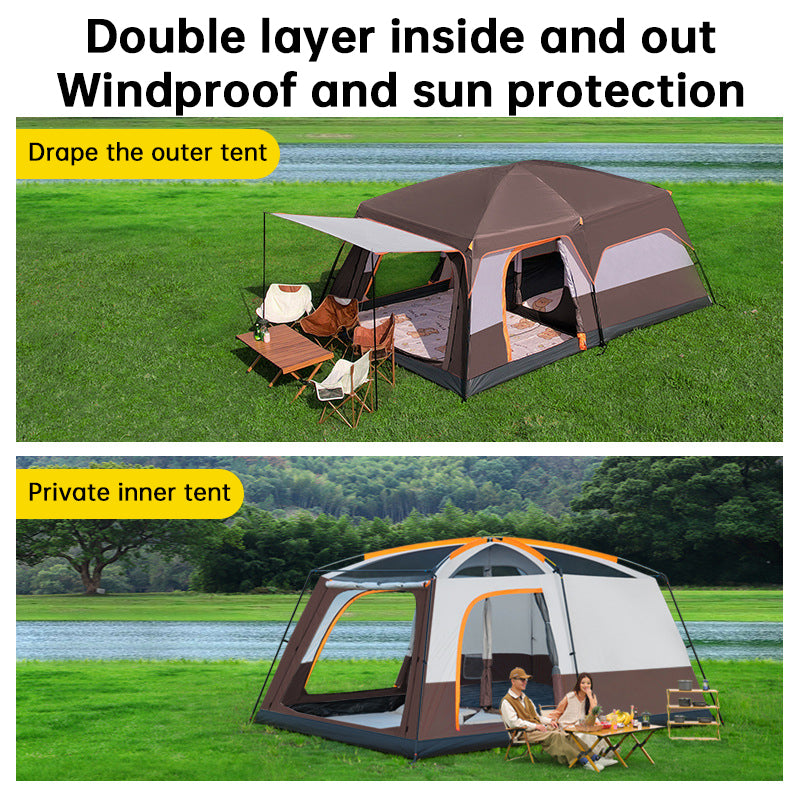 4–6 Person Family Camping Tent with Two Bedrooms and Canopy