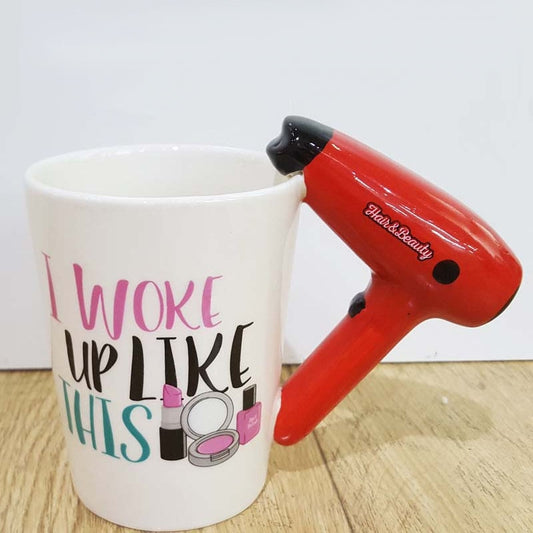 300ml Creative Ceramic Mug – Beauty Tool Shaped Handle (Lipstick, Comb, Hair Dryer & More)