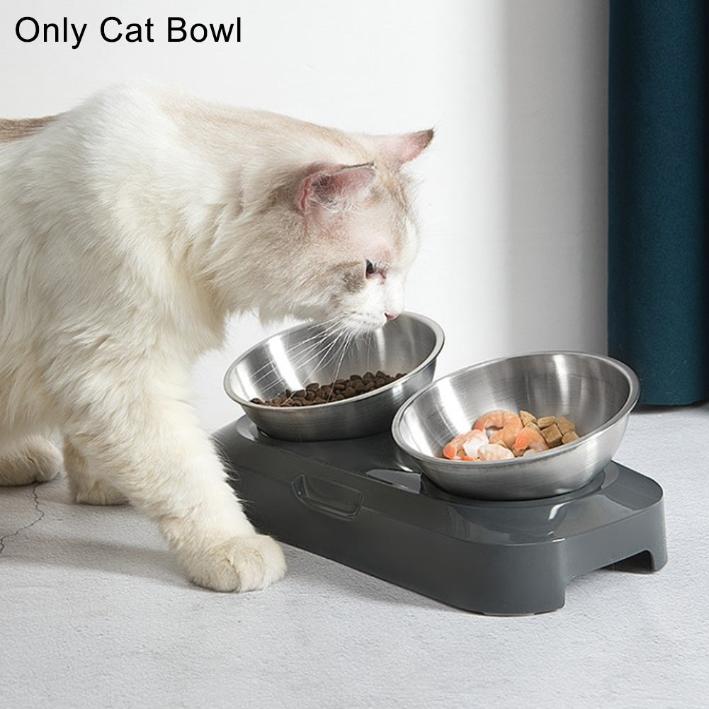 Tilted Raised Stainless Steel Pet Bowl – 15° Angled Base, Ergonomic Posture, Removable Bowl | Cats & Dogs | Single & Double