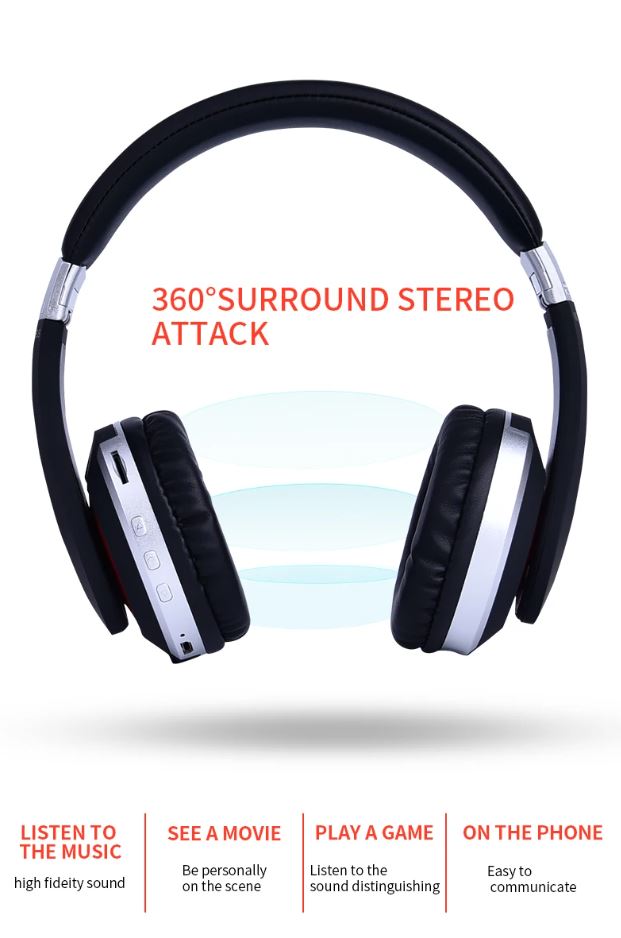 MH7 Foldable Wireless Bluetooth Headphones with Mic – TF Card, FM Radio & AUX Support