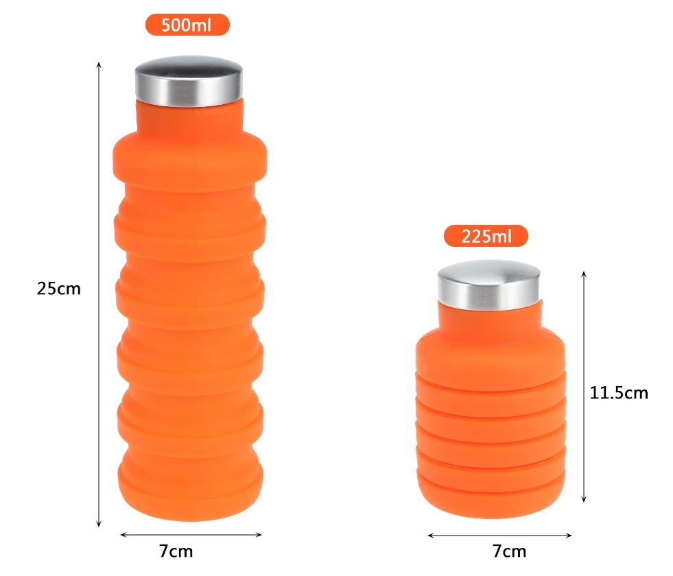 Portable Silicone Folding Water Bottle – Collapsible Travel Bottle, 225ml to 500ml