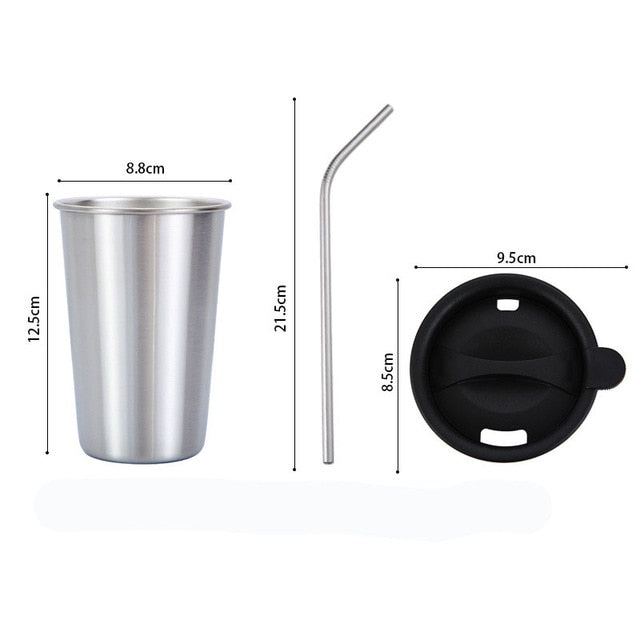 500ml Stainless Steel Tumbler with Metal Straw & Lid – Reusable Coffee, Camping & Travel Mug