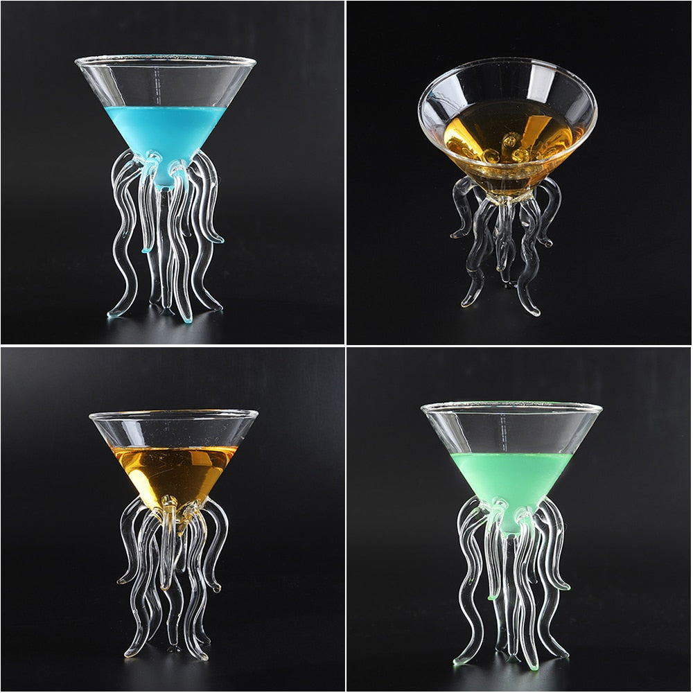 Jellyfish Tentacle Cocktail Glass – Novelty Clear Glass Martini & Champagne Goblet | Unique Bar Gift & Conversation Piece