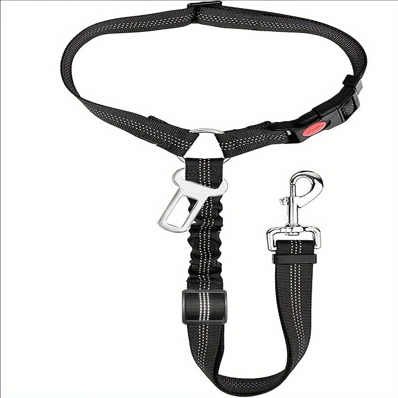 2-in-1 Adjustable Dog Car Seat Belt & Leash – Bungee Elastic, Reflective Nylon, Universal Buckle & Swivel Snap Hook | Dogs | 9 Colors