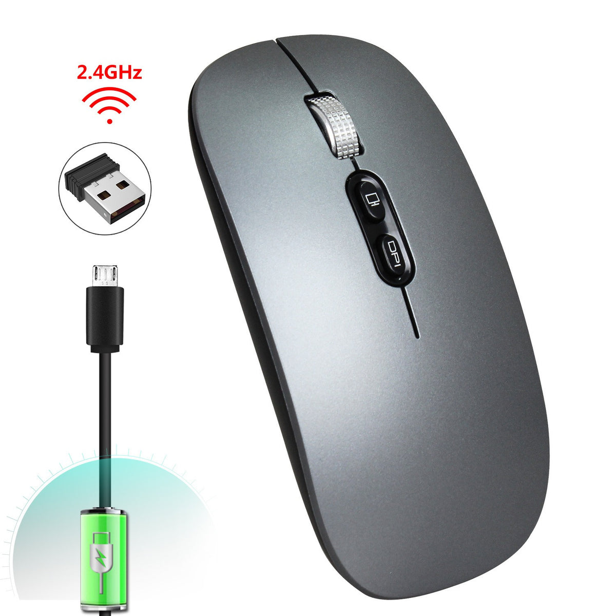 Rechargeable 2.4G Wireless Mouse with Silent Clicks