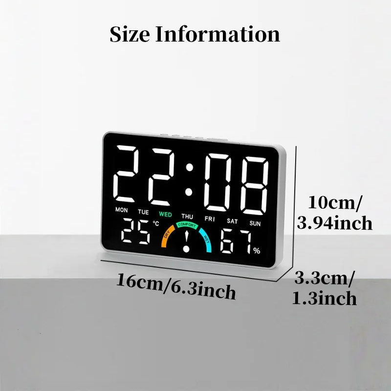 Large LED Digital Alarm Clock with Temperature, Humidity & Comfort Level Display